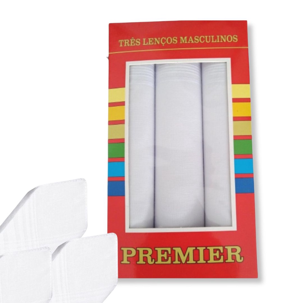 Caixa c/ 3 Lenço Masculino Branco Puro Algodão Premier em Oferta na Shopee