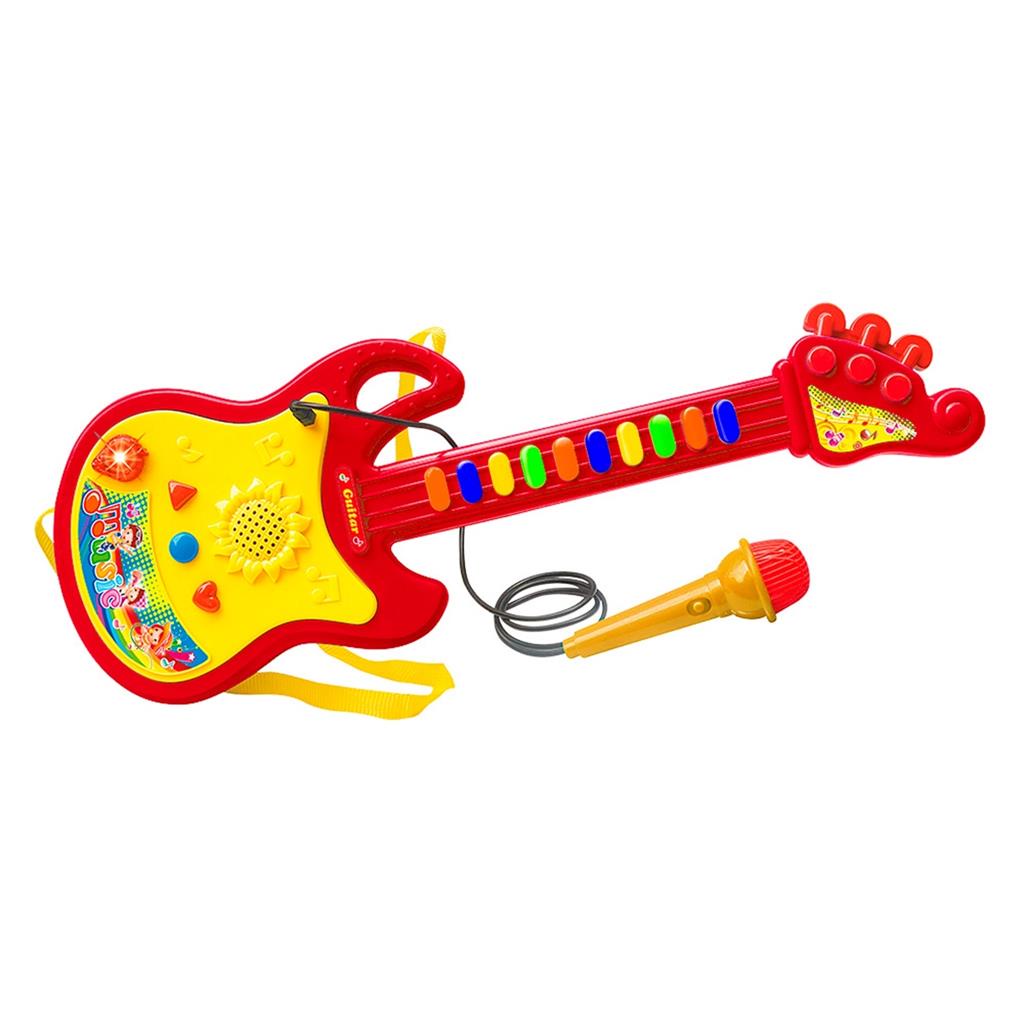 Guitarra Infantil Eletronica Com Microfone Sai Voz 5379 - Dm Toys