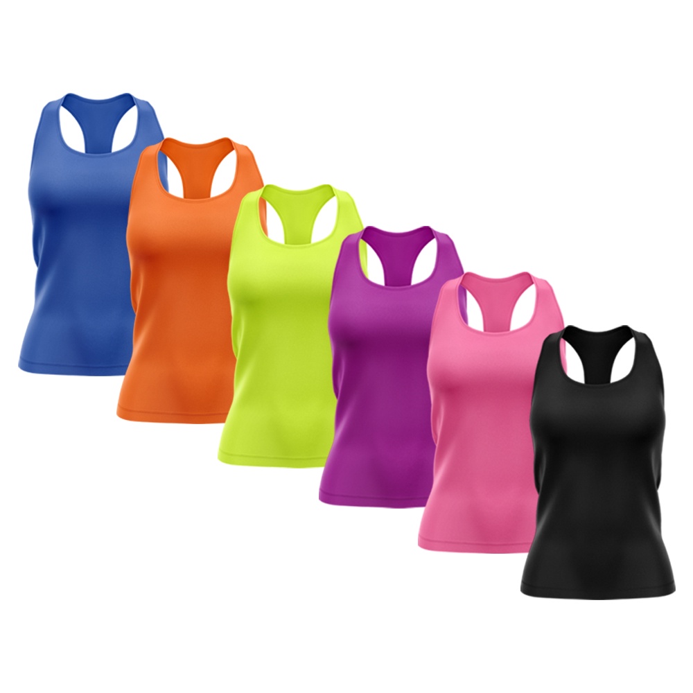 Kit 6 Regatas Nadador Feminina Good Look Dry Fit Proteção Solar UV Fitness Academia Treino Blusinha Confortável