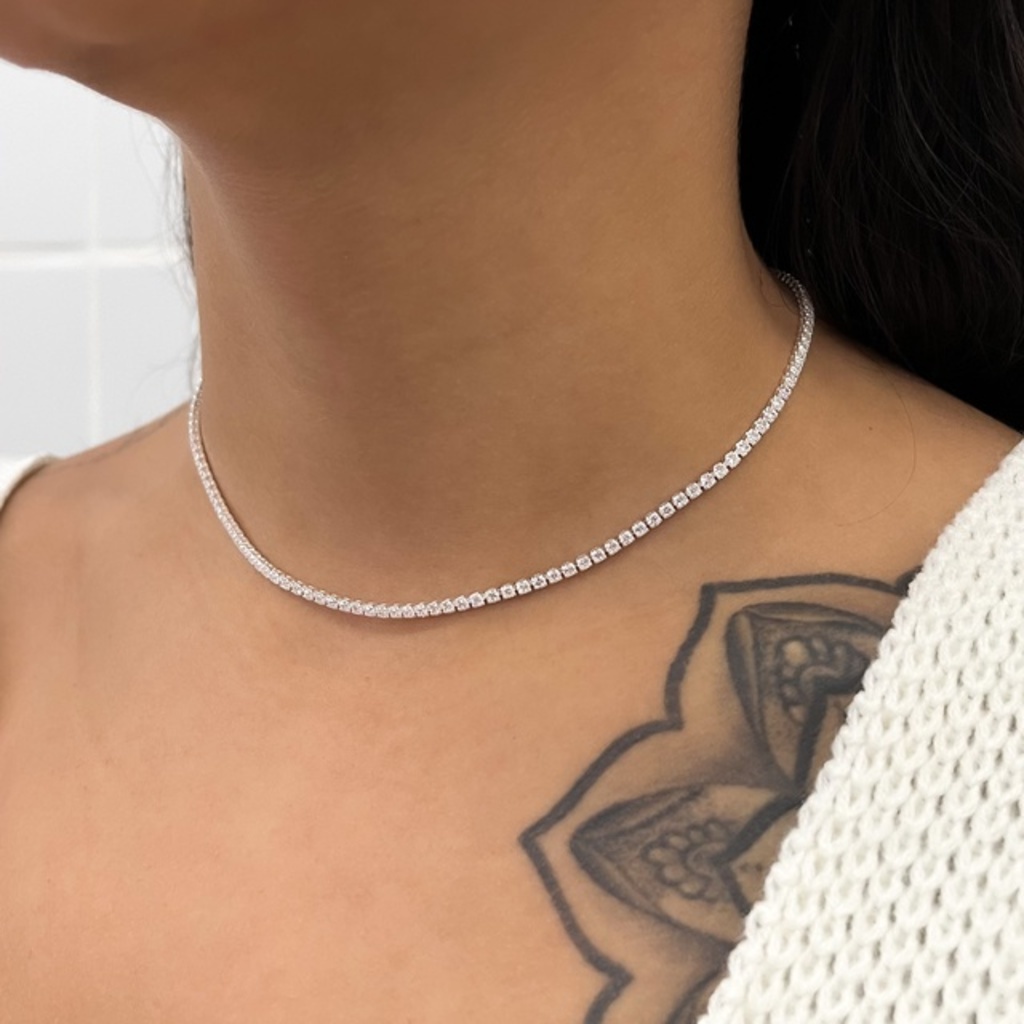 colar Choker feminina folheado a prata 925 e ouro 18k Durabilidade 3 meses