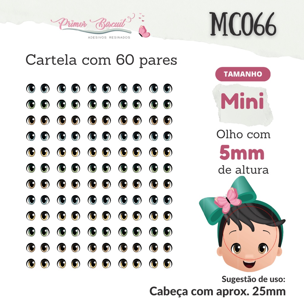 Olhos Adesivos Resinados MC066 - Azul, Verde, Amarelo e Marrom