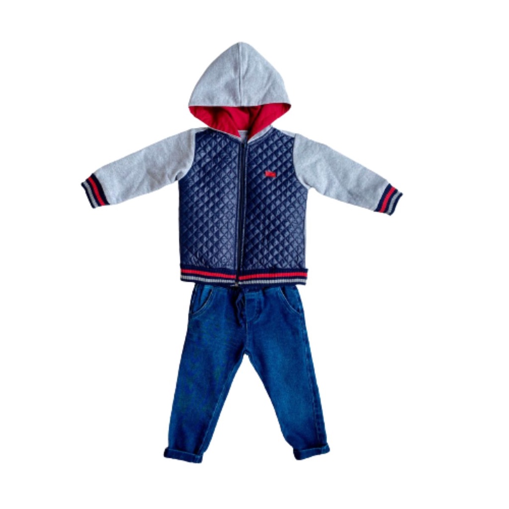 Roupa Infantil Jaqueta Moletom Zíper e Capuz Quentinha Conjunto Calça Jeans Estiloso Moda Inverno