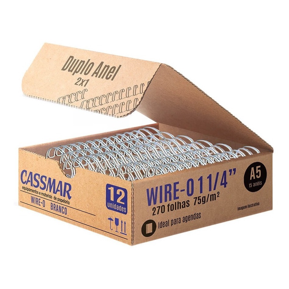 Wire-o para Encadernação 2x1 A5 Branco 1 1/4 270 fls 12un