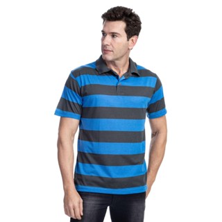Camisa Polo Masculina Azul Listrada