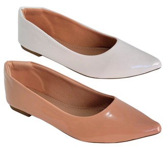 Kit Sapatilha Feminina Verniz Bico Fino Confortável 2 Pares Sapato Feminino Casual Elegante