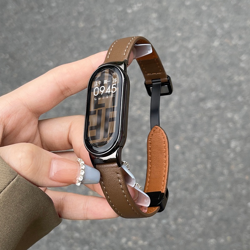 Pulseira De Couro Para Xiaomi Band 10 9 8 7 6 5 4 3 Fivela Magnética Substituir Smartwatch Relógio Inteligente Mi 56 Mib