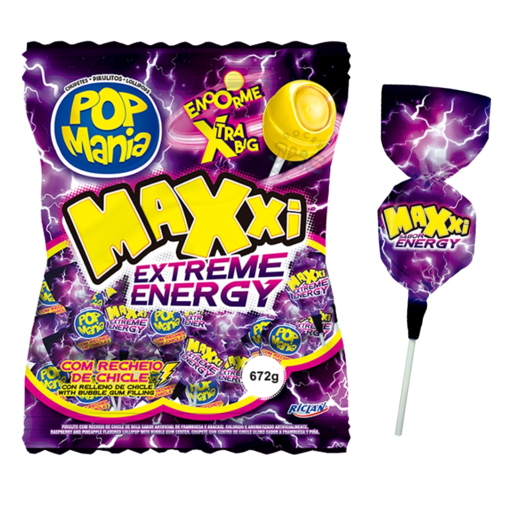 Pacote de Pirulito Grande Pop Mania Maxxi C24un 672g sabores