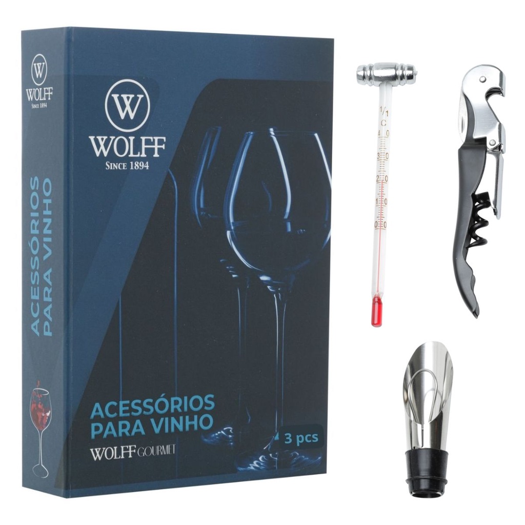 Kit de Acessórios de Vinho com Livro Fake Caixa 3 Peças