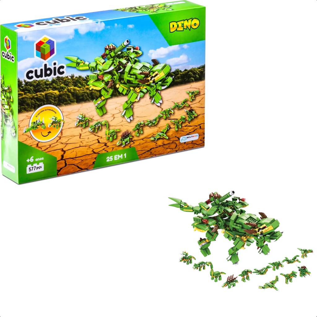 Detalhes do Brinquedo De Montar Cubic 25 Em 1 Dino 577 Peças Mega Dinossauro Acima De 6 Anos Multikids - BR1615
