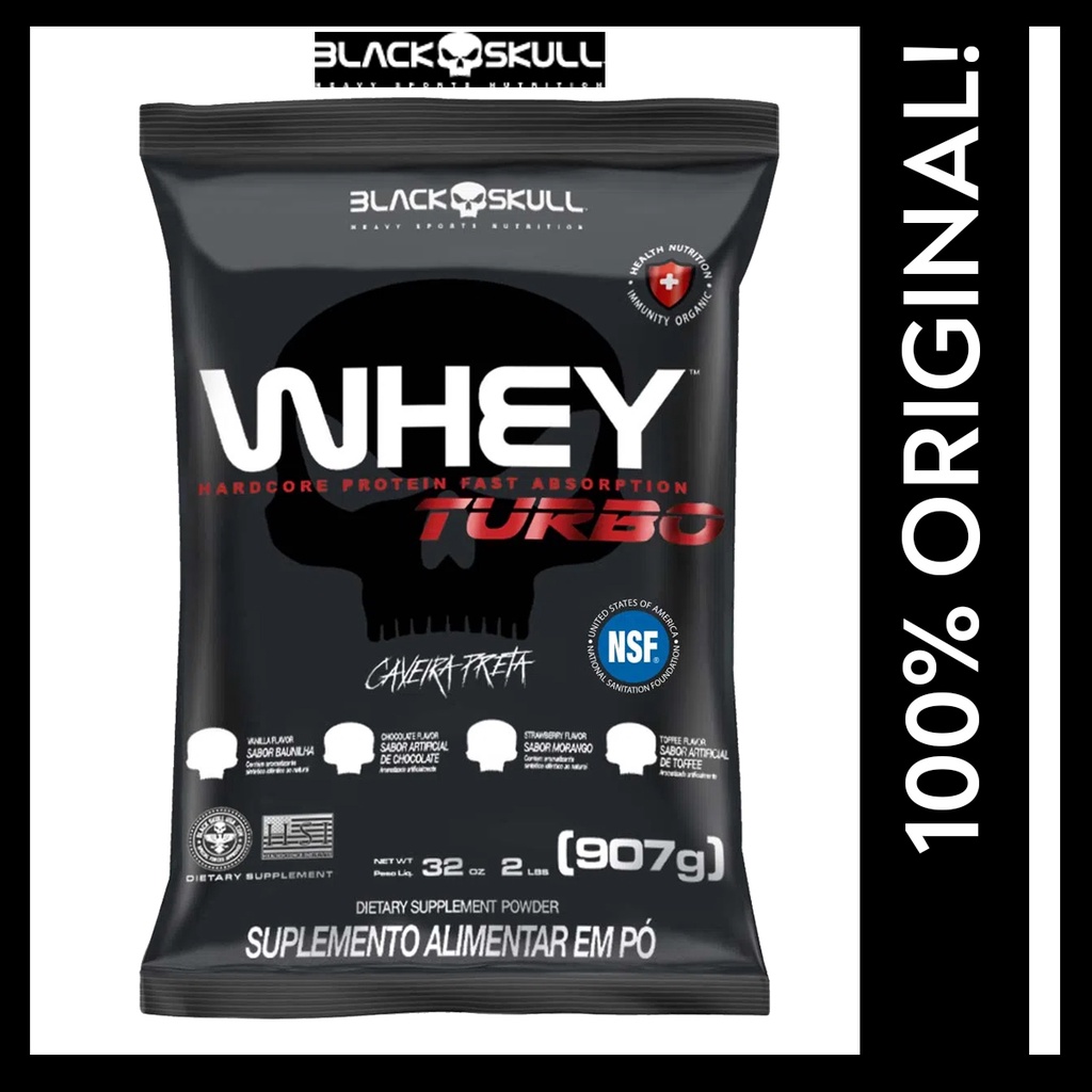 Whey Protein Black Skull Turbo REFIL 907G Caveira Preta