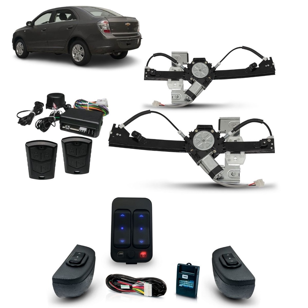 Kit Vidro Elétrico + Alarme Cobalt Traseiro Botao Alternativo Intelig