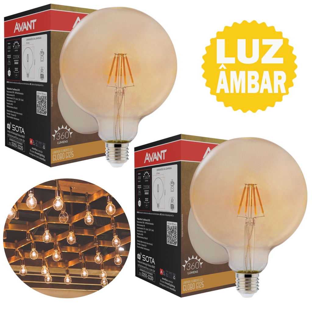 2 Lâmpada Globo Retrô Vintage Luz Âmbar 2200K Bivolt 4w Led