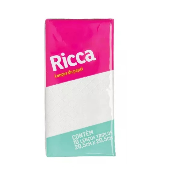 Lenço de Papel Descartável Folhas Triplas 10unid Ricca