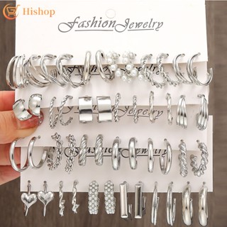 Brincos De Prata Metal Conjunto De Pearl Heart Crystal Hoop Cristal Para Acessórios De Moda Feminina Jóias
