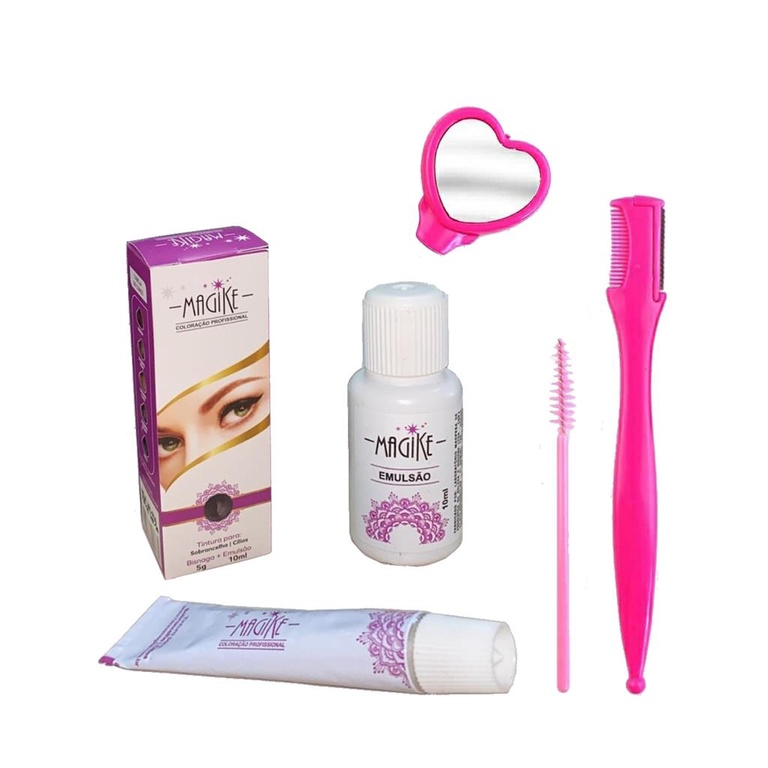 Tinta Para Sobrancelha Tintura Profissional Designer Completo Kit Espelho Navalha e Escova