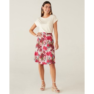 Saia Midi Floral Em Crepe Malwee em Oferta na Shopee