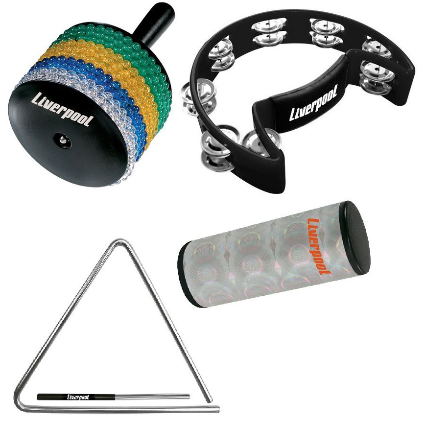 Kit Percussão Pandeiro + Triângulo + Afoxe + Ganzá Liverpool