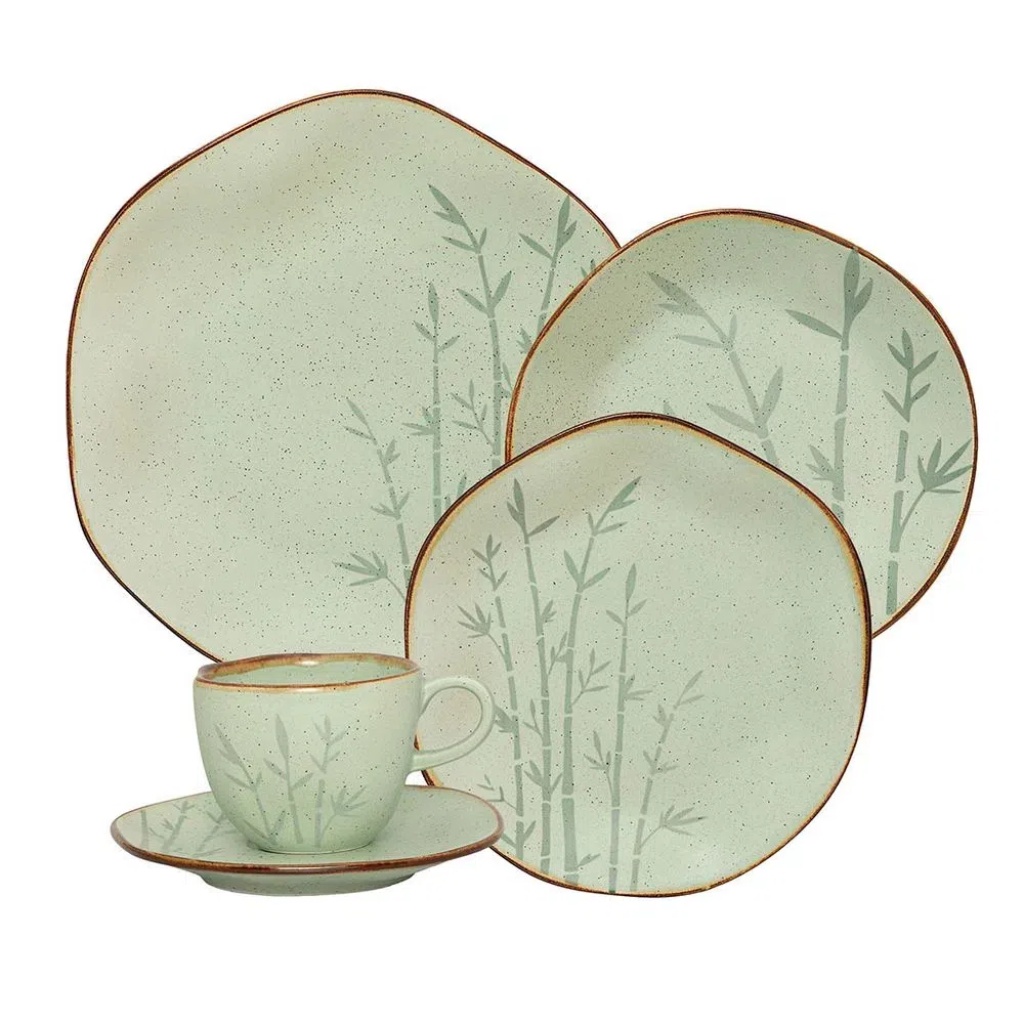 Aparelho De Jantar Ryo Bambu Verde 30 Peças Oxford Porcelanas