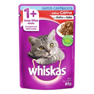 Alimento para Gatos Castrados Adultos 1+ Carne ao Molho Whiskas Sachê 85g