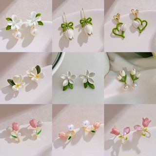 Brincos De Pérola Mori Gardenia Simples Francesa Doce Pequena Flor Fresca Desenho De Nicho Classe