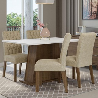 Conjunto Sala de Jantar Mesa Tampo de Madeira 4 Cadeiras Rustic/Branco/Imperial Fiona Madesa