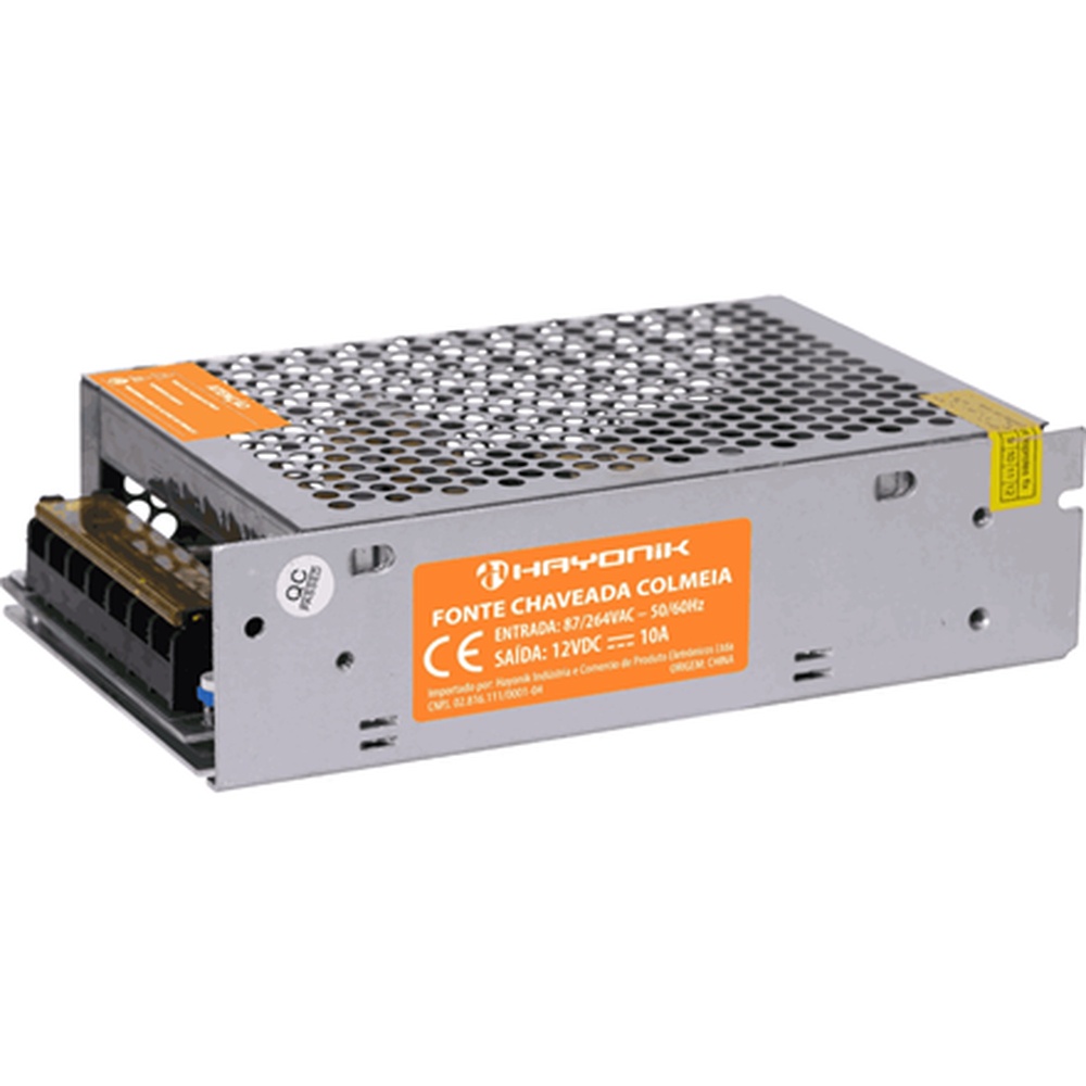 FONTE CHAVEADA HAYONIK FTC1210 - 12V 10A BIVOLT TIPO COLMEIA