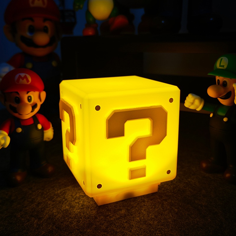 Luz Noturna Musical LED com Bloco de Interrogação do Novo Super Mario Bros – Abajur Cubo Infantil, Carga USB para