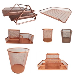 Organizadores de Escritorio Monte Seu Kit Bandeja Porta Papel Porta Lápis Lixeira Rose Gold Gv Office