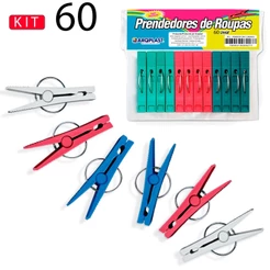 Kit Jogo Prendedor De Roupas Em PVC Kit Com 60 Unidades Cores Sortidas