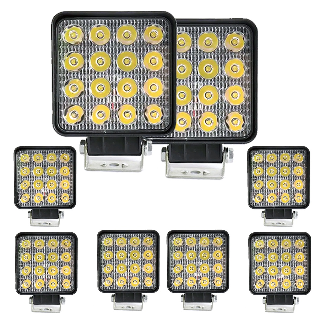 Kit 8 Farol de LED Quadrado 16 LED Bi-volt 10-30V 48W Branco em Oferta na Shopee