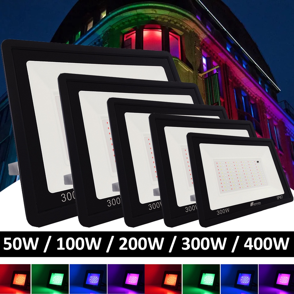 Refletor de LED RGB 50w 100w 200w 300W 400W IP67 Bivolt com memória - Pronta Entrega