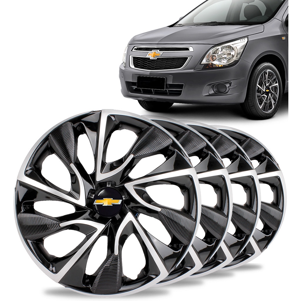 Kit 4 Calota Esportiva Ds4 Aro 15 Preta/Prata Gm Cobalt Corsa