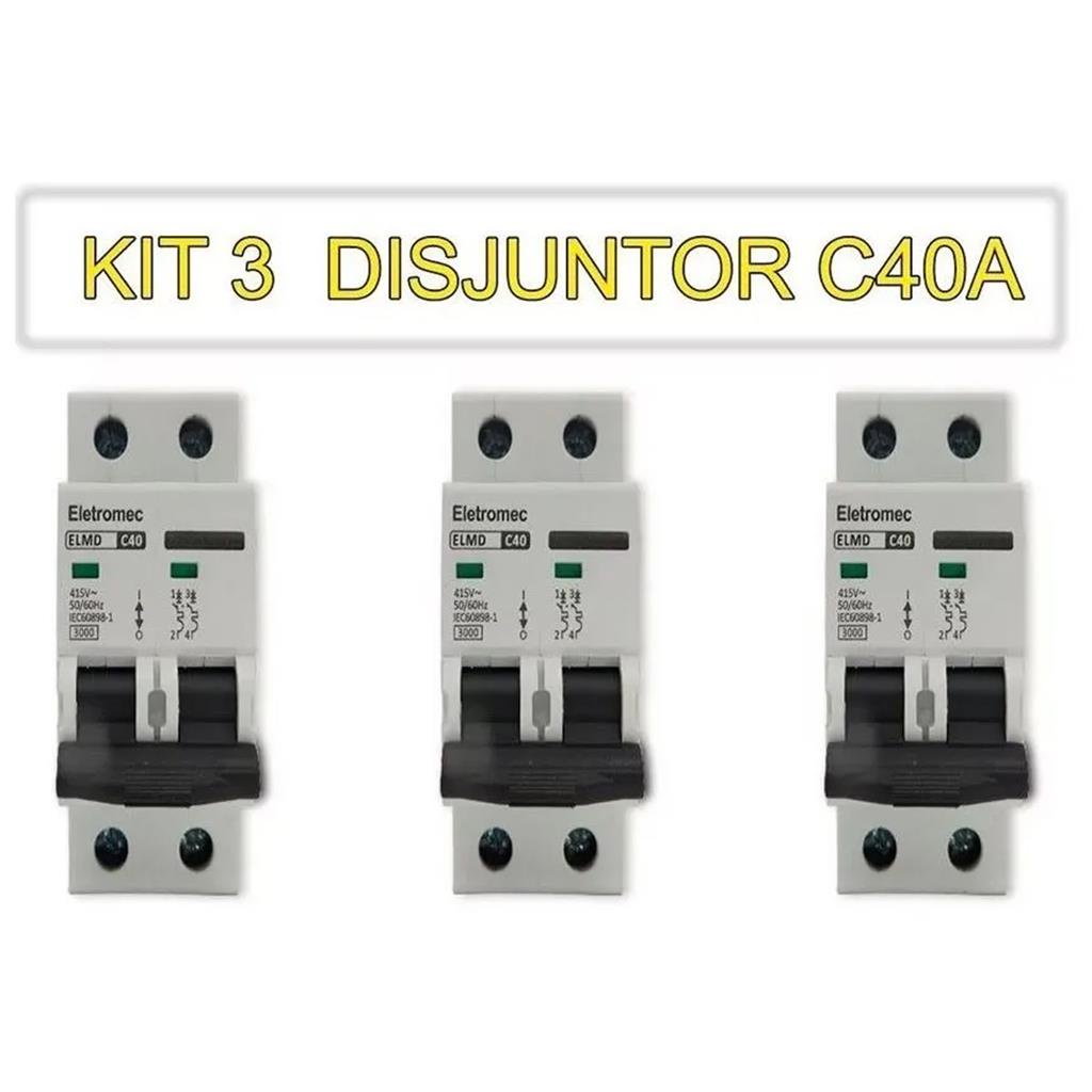 Kit 3 Disjuntor 40A Amperes Bipolar Curva C Eletromec