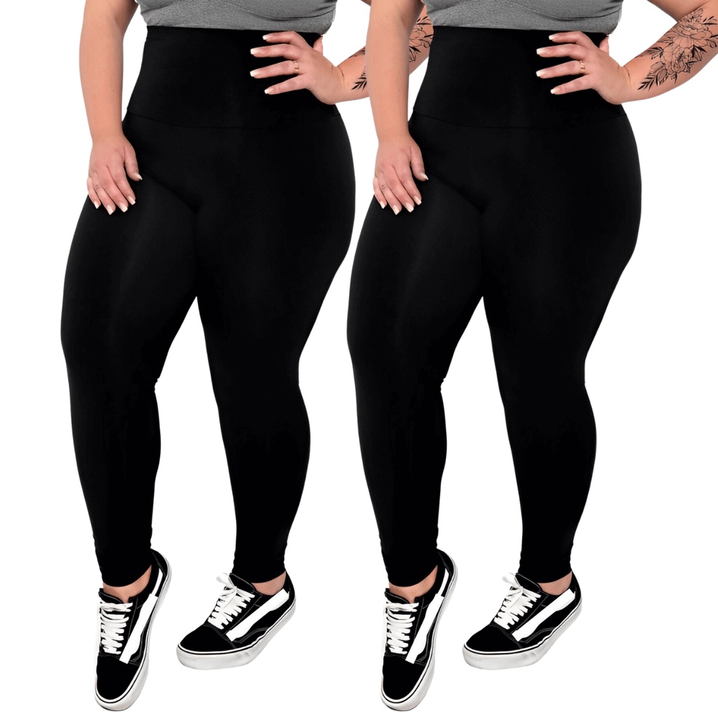 Kit 2 Legging Plus Size Preto e Cinza de Alta Qualidade com Costura Reforçada