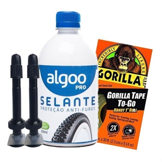 Kit Selante Tubeless veda furos Algoo 500ml + Fita Gorilla + Válvulas + Ferramenta em Oferta na Shopee