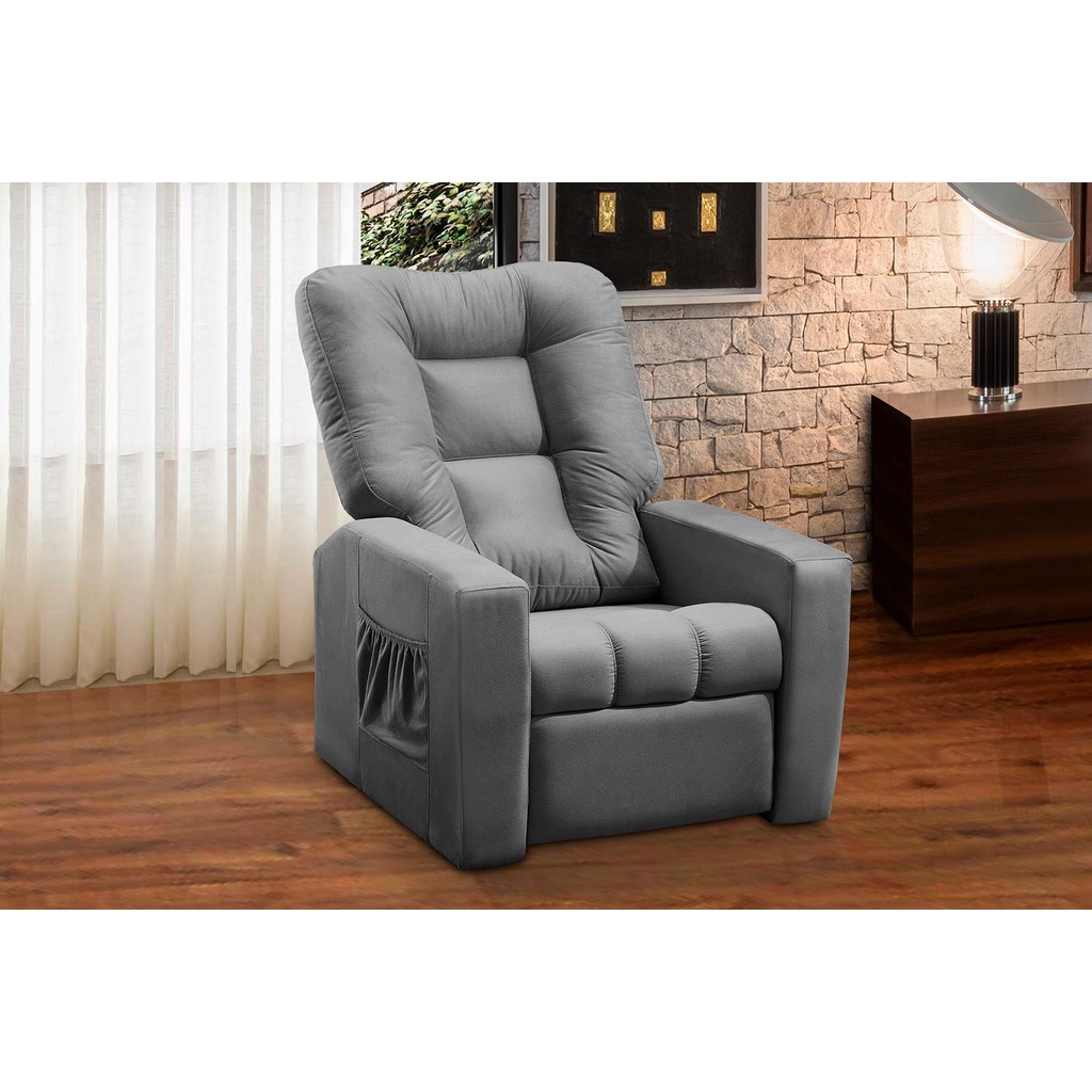 Poltrona do Papai Reclinável Itália Suede Cinza Adonai Estofados - Home & Living