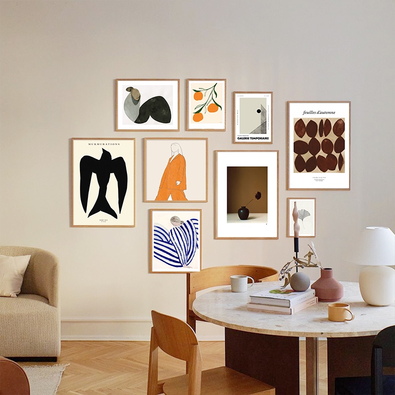 Pintura Geométrica Abstrata Em Tela Vaso Nórdico De Folhas Ginkgo Biloba Pôsteres De Arte Para Parede E Impressão De Fotos Decoração De Sala De Estar