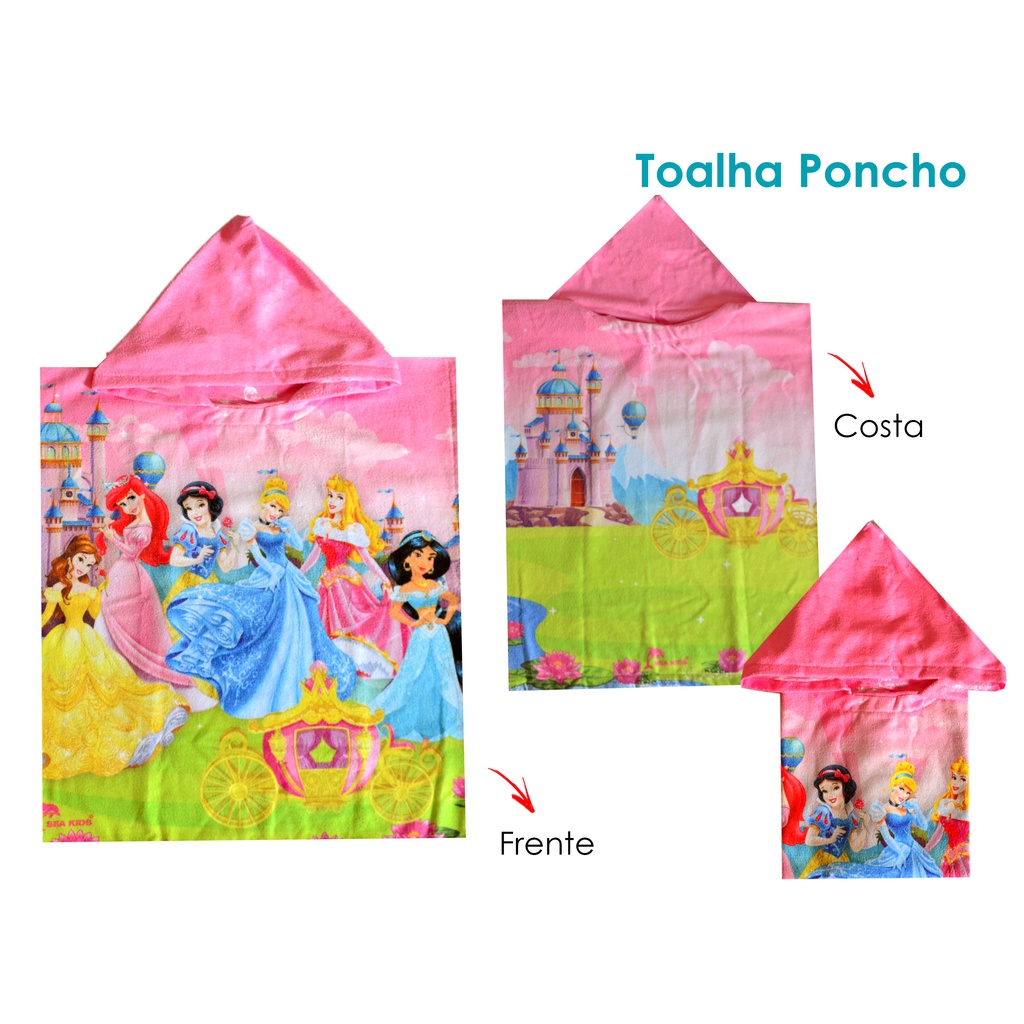 Toalha Poncho Capuz Infantil Premium Princesas