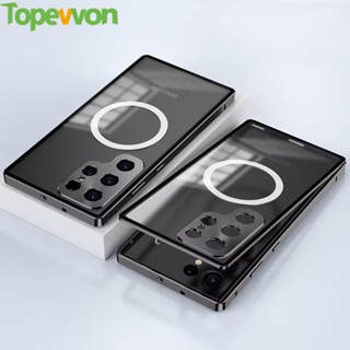 Para Samsung Galaxy S23 Ultra Magnetic Adsorption Case S23 Plus Capa Do Telefone De Carregamento Sem Fio Coque De Pára-Choques Metálico De Vidro Temperado