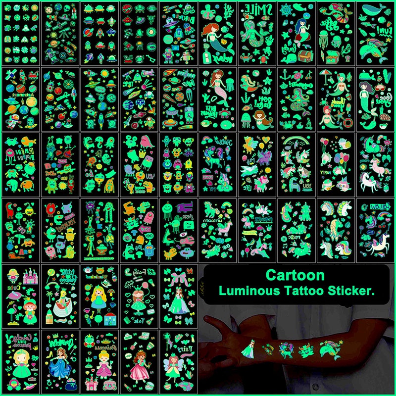 10pcs/set Autocolante De Tatuagem Luminosa Infantil Dinossauro Fada Da Flor Sereia Presente Sorte Para Meninos E Meninas em Oferta na Shopee