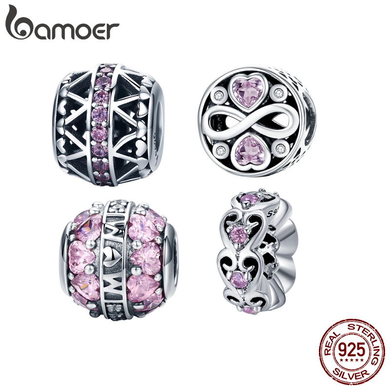 Bamoer Charm Bead Real Silver 925 Butterfly And Heart Mother's Day Series Fit Bracelet DIY Fashion Accessories SCC215 em Oferta na Shopee