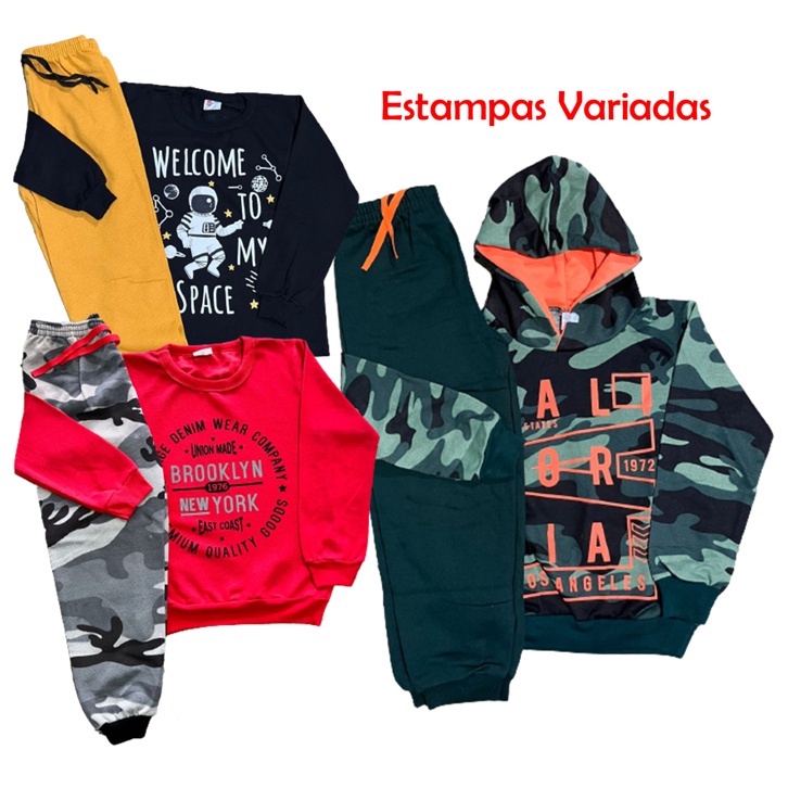 KIT  03  Conjuntos de moletom infantil masculino 6 peças = 3 moletons(1 C/Capuz e 2 S/Capu...