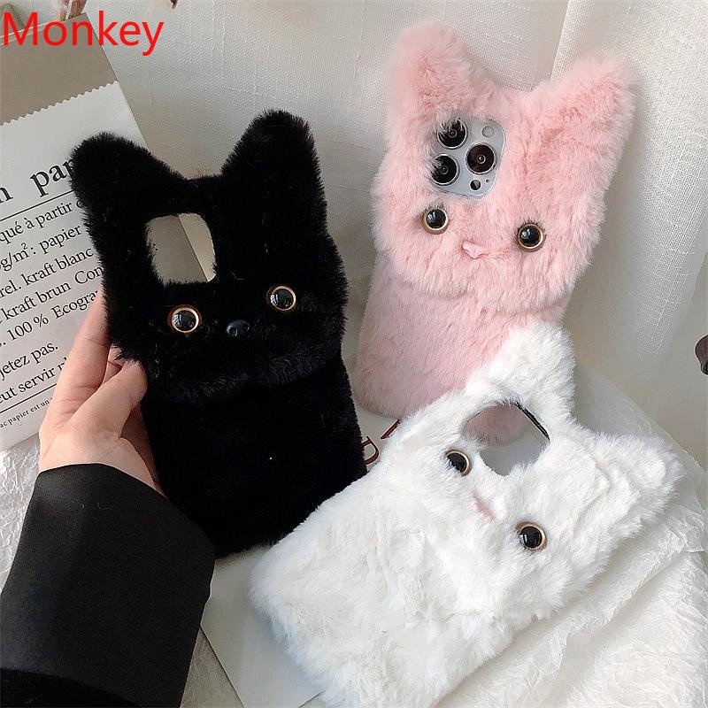 3D Bonito Gato De Pelúcia Caso Samsung Para Galaxy A22 A11 A31 A51 A71 5G A10 A20 A30S A50 A70 S10 S9 S8 Plus Peludo Fof