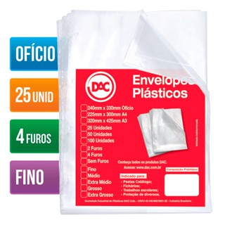 Envelope plástico ofício 0.06 4 furos 5070 Pct 25 unid Dac