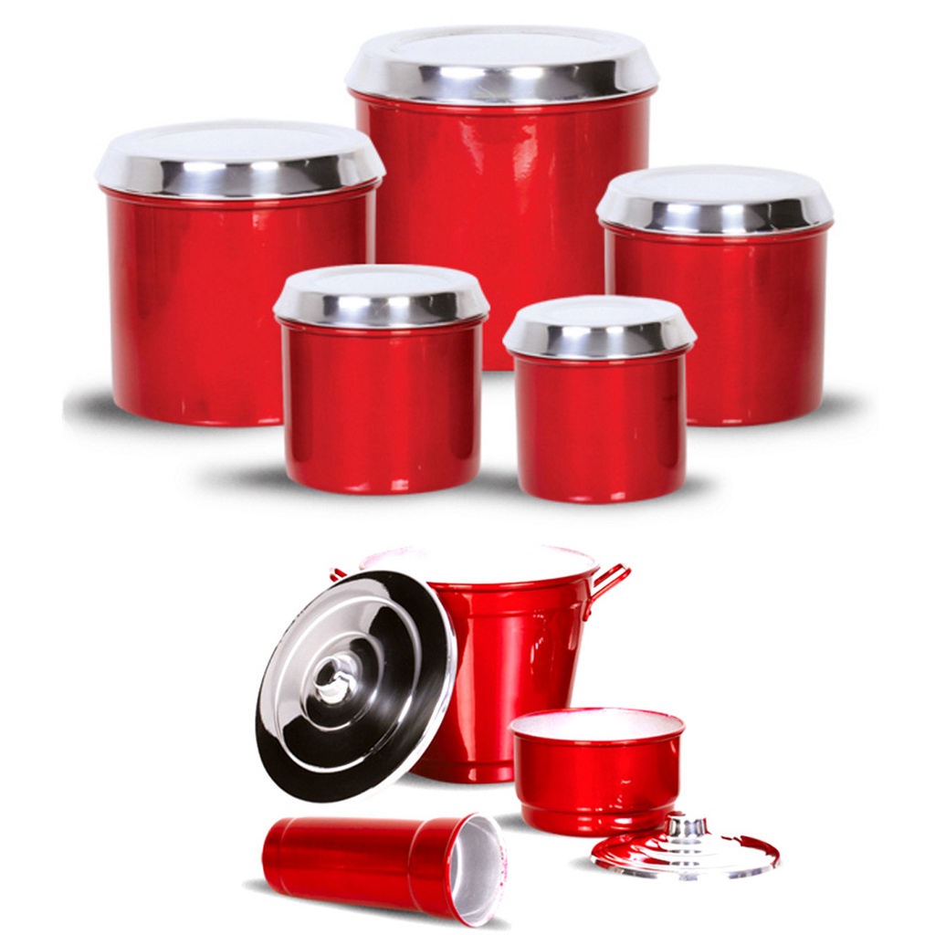 Lindo Conjunto com 8 Peças de Jogo De Lata para Mantimentos e Kit Pia com Porta Detergente Porta Esponja e mini Lixeira de Bancada em Alumínio Colorido com Pintura Eletrostática e Polido