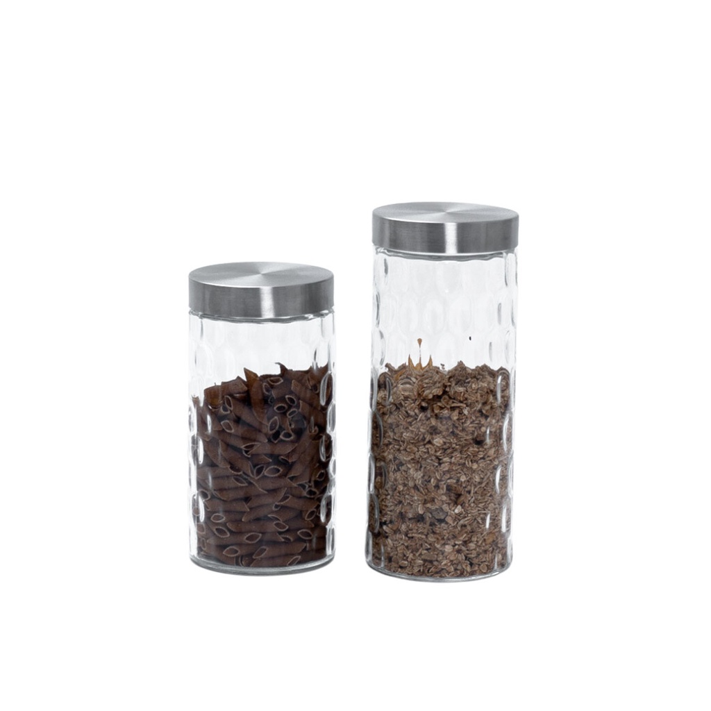 Kit 2 potes de vidro com tampa inox bolhas redondo 1700ml e 2200ml - Mozcada - Home & Living