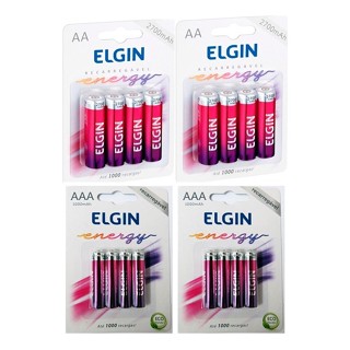 8 Pilhas Recarregáveis Elgin Aa-2700 + 8 Aaa (palito) Rec.