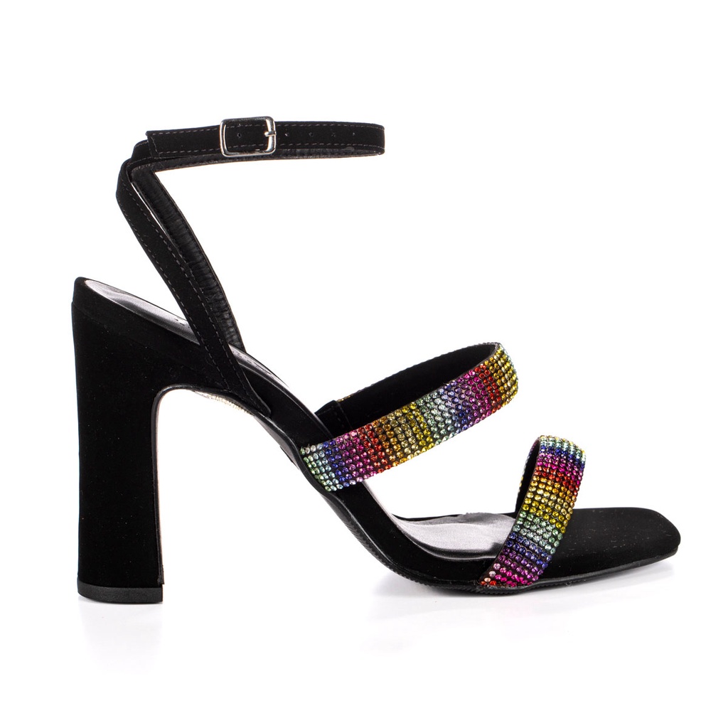 Sandália Feminina Jjojo Lívia Salto Alto Fino Quadrado 9cm Bico Quadrado Confortável e Elegante