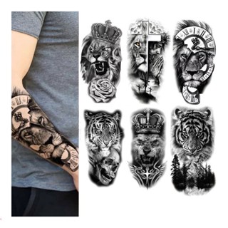 Tatuagem Temporária Falsa Henna Skeleton King Animal Tatoo Para Mulheres Homens Crianças Tigre Wolf Death Skull