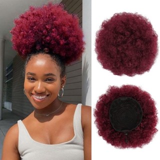 Extensões De Cabelo Burgundy Kinky Curly Ponytail Extensão Afro Puff Drawstring Ponytails Sintéticas De Bun Peças Updo Com Dois Clipes Para Meninas Femininas